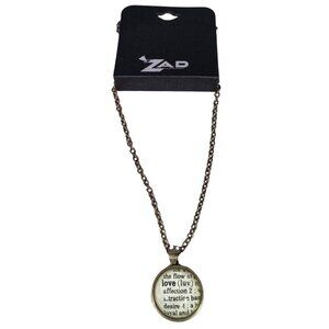 ZAD Necklace Pendant Gold Cream LOVE Definition Dictionary Brass Bronze